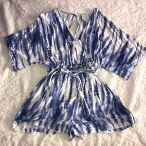 White and blue tie-dye romper